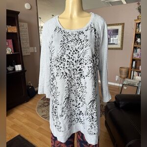 Style & Co Sport gray & black leopard print 3/4 sleeves tunic-size XL